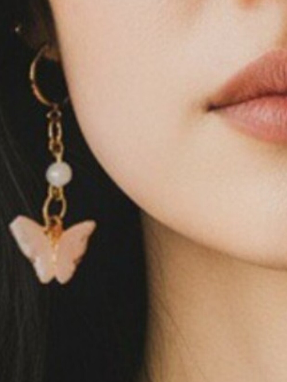 Gold Pink Butterfly Huggie Dangle Drop Earrings Pearl Accent Butterflycore 1990s